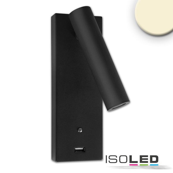 ISOLED LED Leseleuchte, 3W, schwarz, mit USB A Ladebuchse, warmweiß, 3 Stufen dimmbar, 115640