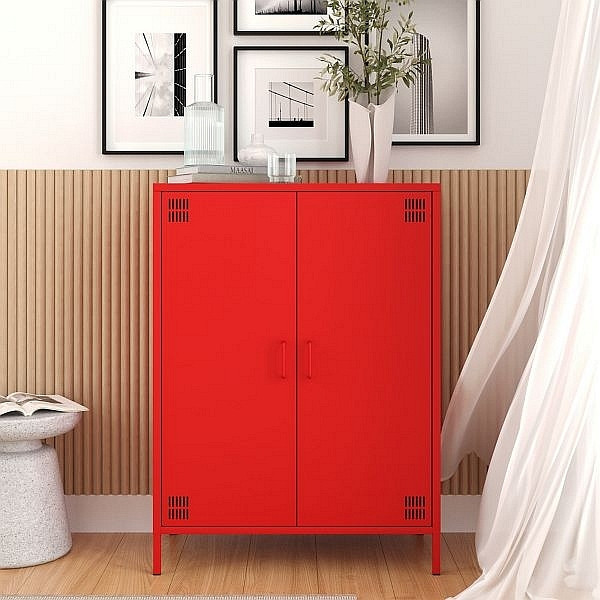 Mades Metall Möbel Pera7, Sideboard 2 Türen - 80,5 x 40 x 109,5 cm Rot, 152.68.10.106.05