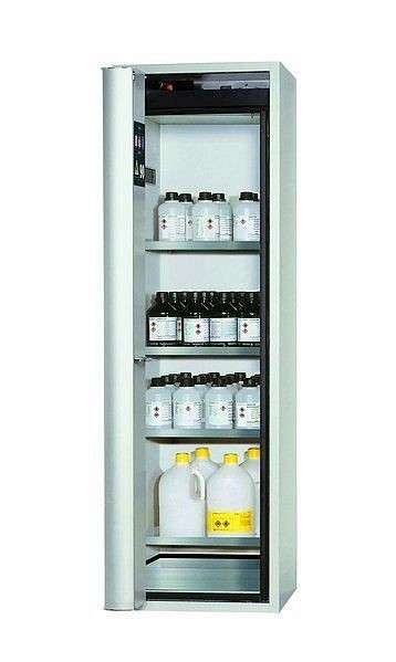 asecos Sicherheitsschrank S-PHOENIX Vol.2-90, S90.196.060.FDAC in lichtgrau RAL 7035 mit 4x Fachboden (Edelstahl), 30235-001-30261