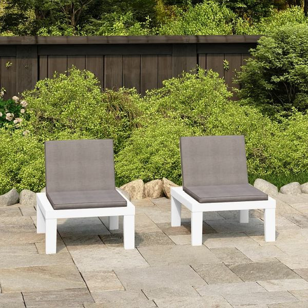 vidaXL Gartenstühle mit Auflagen 2 Stück Kunststoff Weiß, 3059823