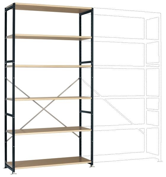Manuflex Breitfach-Steckregal Grundregal mit 6 Holzverbundböden, HxBxT = 2500 x 1280 x 800 mm, anthrazit, RP1329.7016