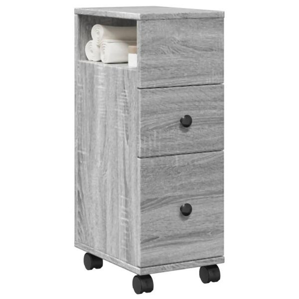 vidaXL Badschrank Schmal mit Rollen Grau Sonoma Holzwerkstoff, 855237