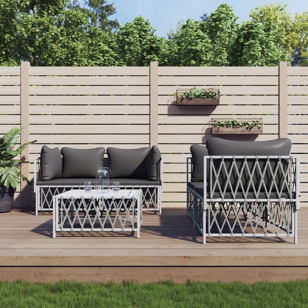 vidaXL 5-teilig Garten-Lounge-Set mit Kissen Weiß Stahl, 3186824