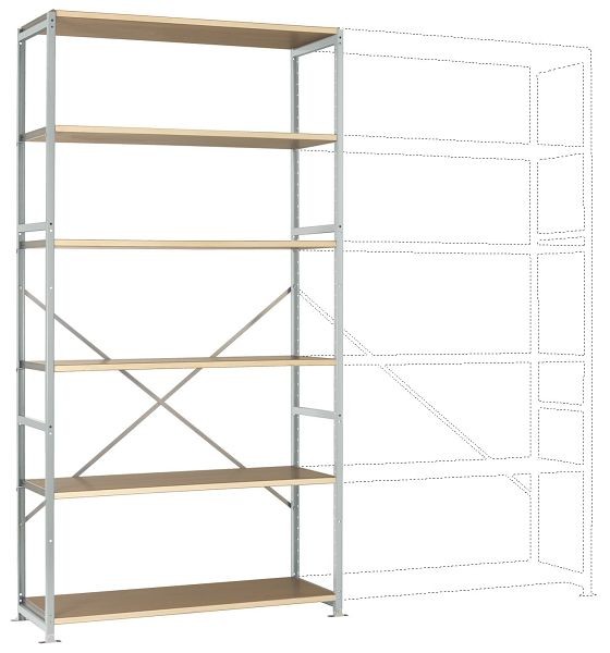 Manuflex Breitfach-Steckregal Grundregal mit 6 Holzverbundböden, HxBxT = 2500 x 1280 x 800 mm, lichtgrau, RP1329.7035