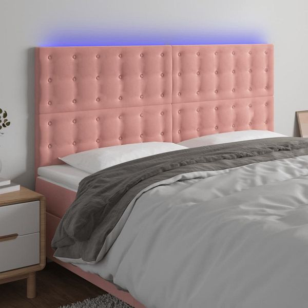 vidaXL LED Kopfteil Rosa 160x5x118/128 cm Samt, 3122917