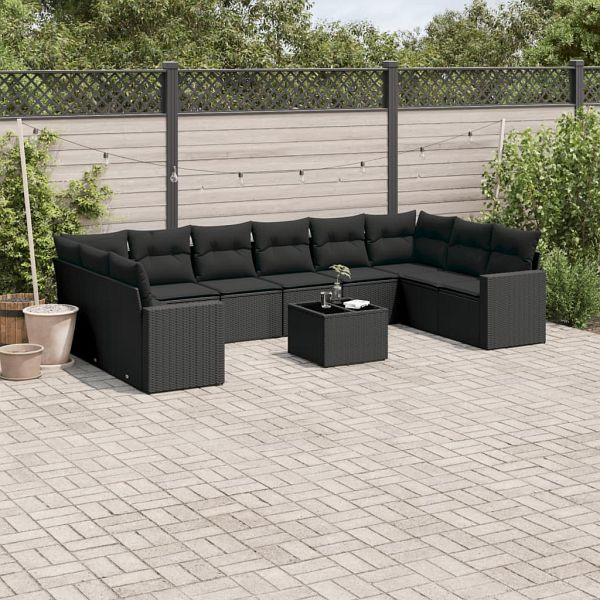 vidaXL 11-teilig Garten-Sofagarnitur mit Kissen Schwarz Poly Rattan, 3251812