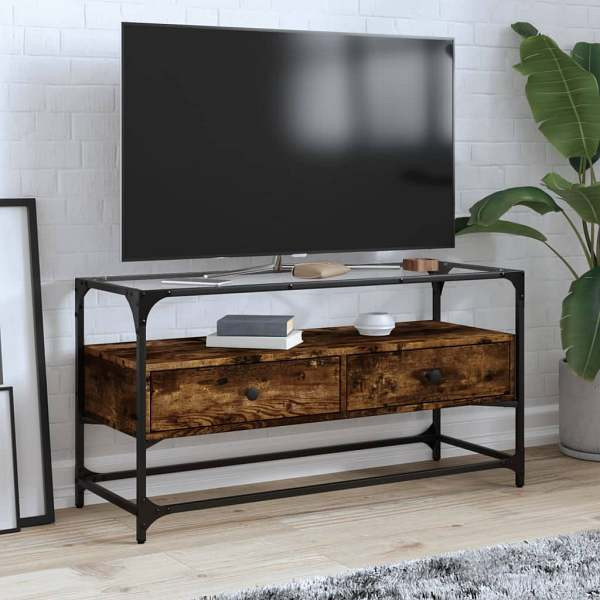 vidaXL TV-Schrank mit Glasplatte Räuchereiche 98x35x51cm Holzwerkstoff, 846066