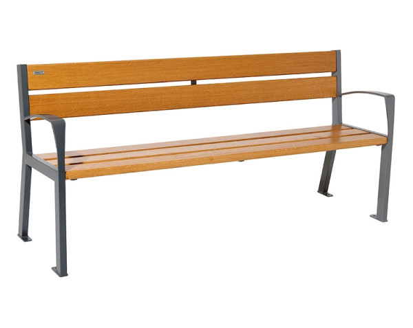 Procity Sitzbank Silaos 5 Holzlatten, 1800 mm, Mit Armlehne, Holz & Stahl, helle Eiche/Procity Grau, 209512.GPRO.CHEC