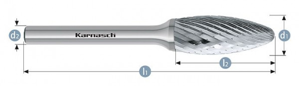 Karnasch Hartmetall-Frässtift unbeschichtet Flamme/ HP-1 d1=6 / l2=14 / d2=6 / l1=50mm, VE: 3 Stück, 113077010