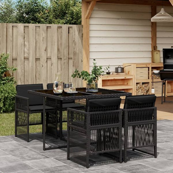 vidaXL 5-tlg. Garten-Essgruppe mit Kissen Schwarz Poly Rattan, 3210895