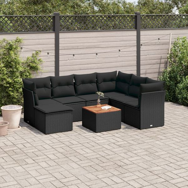 vidaXL 8-teilig Garten-Sofagarnitur mit Kissen Schwarz Poly Rattan, 3256090