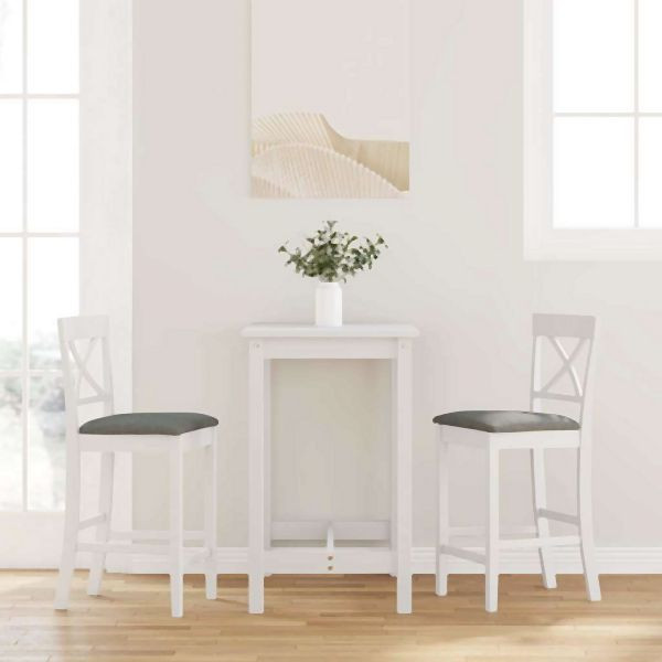 vidaXL Barhocker mit Kissen 2 Stück Weiß Massivholz Gummibaum, 4102551