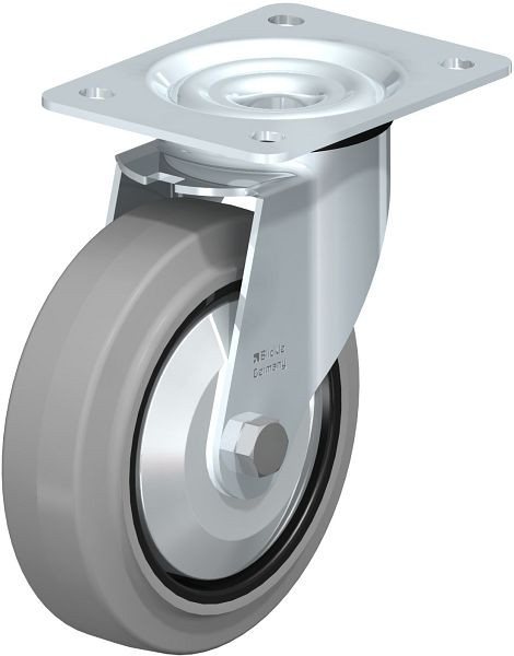 Blickle LE-POEV 160XKA-SG-FA Stahlblech-Lenkrolle mit Anschraubplatte, Elastik-Vollgummi, Grau, 850232