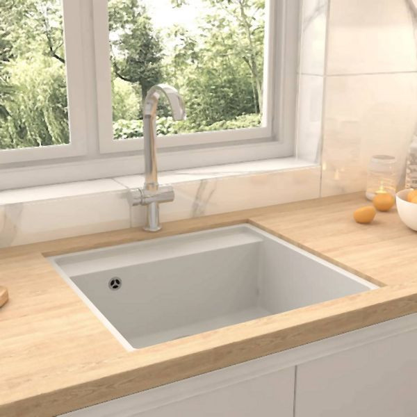 vidaXL Küchenspüle mit Überlauf Weiß Granit, 147064, 8720286042021