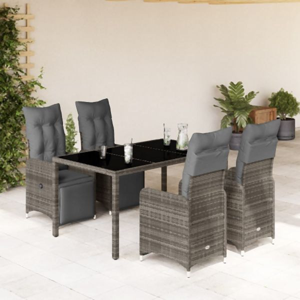 vidaXL 5-tlg. Garten-Bistro-Set mit Kissen Grau Poly Rattan, 3277167