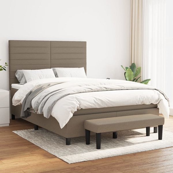 vidaXL Boxspringbett mit Matratze Taupe 140x190 cm Stoff, 3136673
