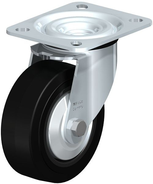 Blickle L-POEV 100XR-FA Stahlblech-Lenkrolle, mittelschwere Ausführung, mit Anschraubplatte, Elastik-Vollgummi, Schwarz, 850516