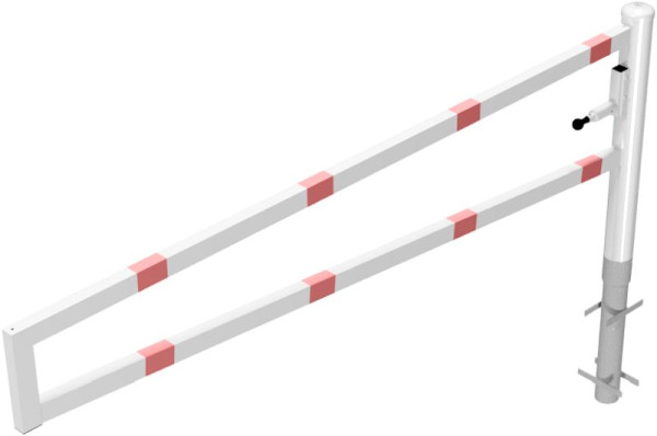 Schake Drehbare Wegesperre, zum Einbetonieren, feuerverzinkt und weiß beschichtet, Gesamtbreite: 2500 mm, für Vorhangschloss, 4013_25VB