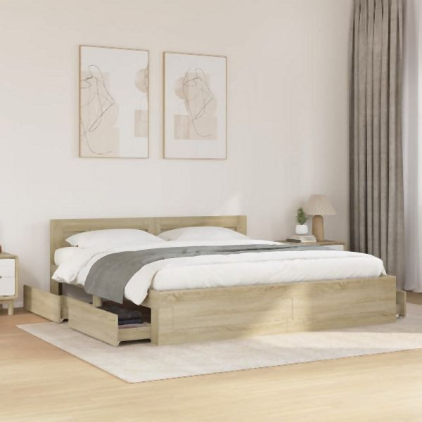 vidaXL Bettgestell mit Kopfteil Sonoma-Eiche 180x200 cm Holzwerkstoff, 3295543