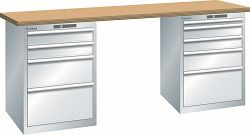 LISTA Werkbank 27x36E (BxTxH) 2000x800x850mm Buche AUTO Lock, Lichtgrau, 4+5 Schubladen, 59.018.020.A