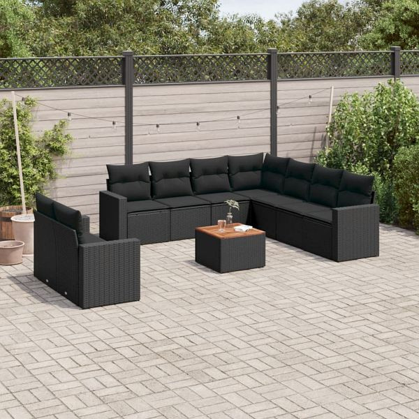 vidaXL 10-teilig Garten-Sofagarnitur mit Kissen Schwarz Poly Rattan, 3256517