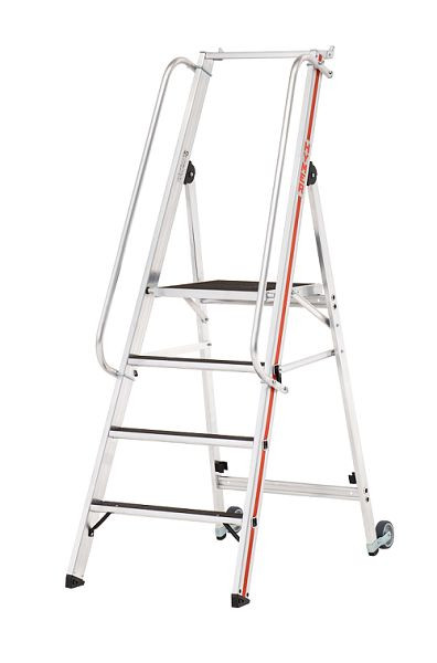 HYMER Plattformleiter R13 mit Kipprollen und langem Handlauf, 4 Stufen, Standhöhe 0,95 m, 868104