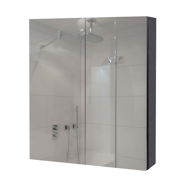 Mendler Spiegelschrank HWC-B19b, Badschrank Hängeschrank, 2 Regalböden hochglanz 70x60x16cm, schwarz, 97809