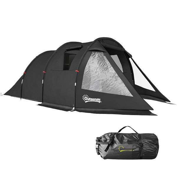 Outsunny Campingzelt Trekkingzelt Zelt, wetterbeständig, 2 Räume, 475 x 264 cm Breite x 172, Schwarz, A20-285V00BK