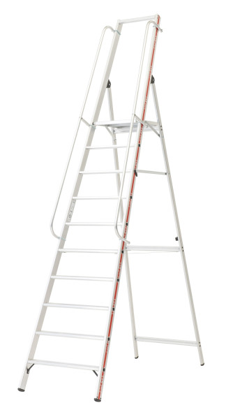 HYMER Plattformleiter mit langem Handlauf, 10 Sprossen/Stufen, 807810