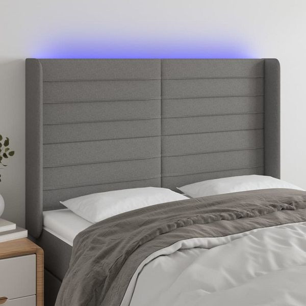 vidaXL LED Kopfteil Dunkelgrau 147x16x118/128 cm Stoff, 3124187