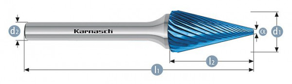 Karnasch Hartmetall-Frässtift Blue-Tec beschichtet SKM/ HP-2 d1=3 / l2=11 / d2=3 / l1=38mm, VE: 5 Stück, 115090015