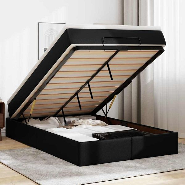 vidaXL Ottoman-Bett mit Matratze Schwarz 120x190 cm Kunstleder, 3311026