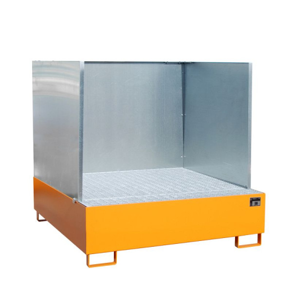 STEIN HGS Auffangwanne AW/SW, mit Spritzschutzwand, 450 Liter, RAL 2000 gelborange, Gesamthöhe 1360 mm, lackiert, 4 x 200 Liter Fass, 79189.0019