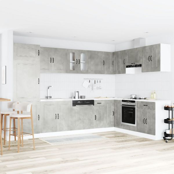 vidaXL Küchenschrank "Kalmar" mit Doppelbecken in Beton Grau aus Holzwerkstoff, 3315005