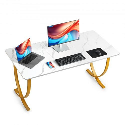 VEVOR Computertisch 160x80 cm, moderner Schreibtisch mit Metallrahmen, 158 kg Tragkraft, für Büro, Weiß Gold, GDJXBGZJYK6357Y0X001V0