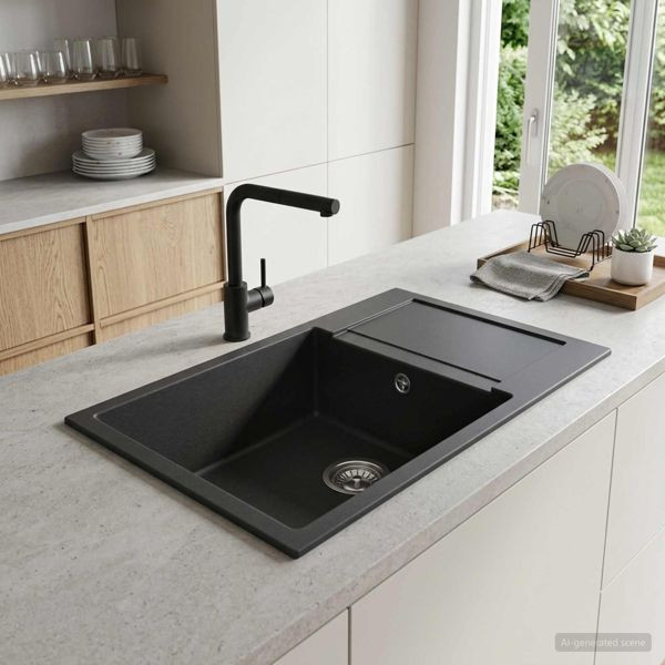 vidaXL Küchenspüle Einbecken Granit 78 x 50 x 20 cm Graphit, 42053759