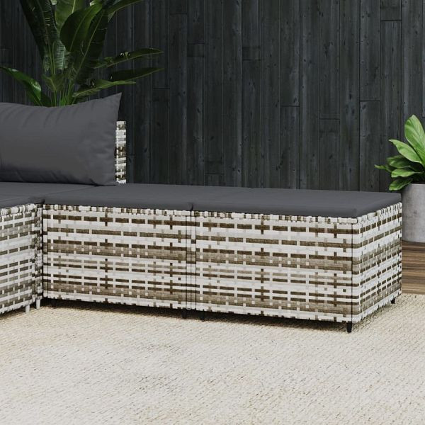 vidaXL Gartenhocker mit Kissen 2 Stück Grau Poly Rattan, 319773