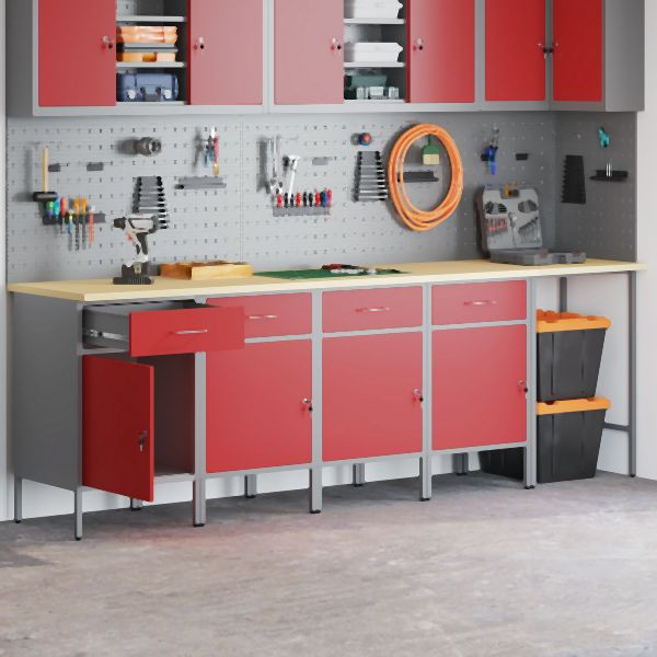 vidaXL 5-teiliges Arbeitskabinen- und Ecktisch-Set in Rot aus Holzwerkstoff, 3321393