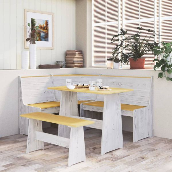 vidaXL 3-teilig Eckbankgruppe Honigbraun und Weiß Massivholz Kiefer, 3096570