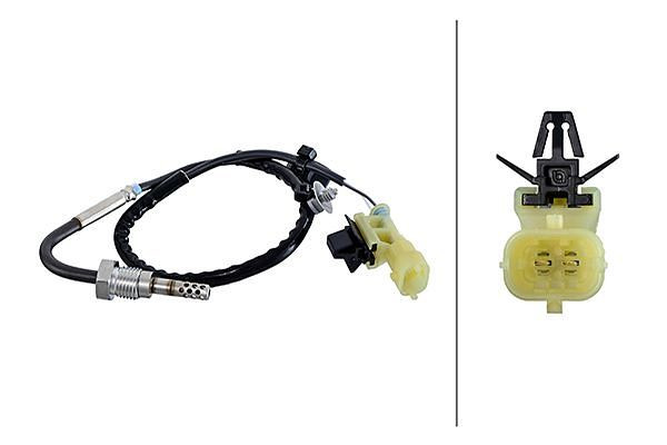 HELLA Sensor, Abgastemperatur, 2-polig, geschraubt, Kabel: 395mm, mit Befestigungsclips am Kabel, 6PT 010 376-341