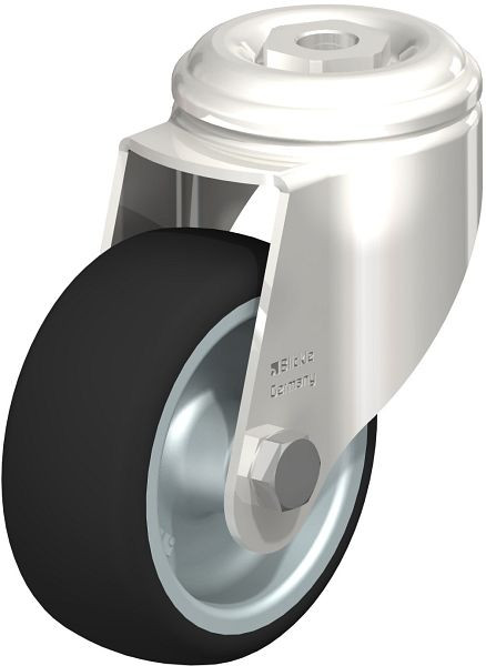 Blickle LKRXA-PATH 80G-11 Edelstahl-Apparate-Lenkrolle mit Rückenloch, Thermoplastisches Polyurethan, Grau, 338285