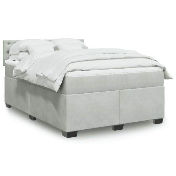 vidaXL Boxspringbett mit Matratze Hellgrau 160x200 cm Samt, 3288666