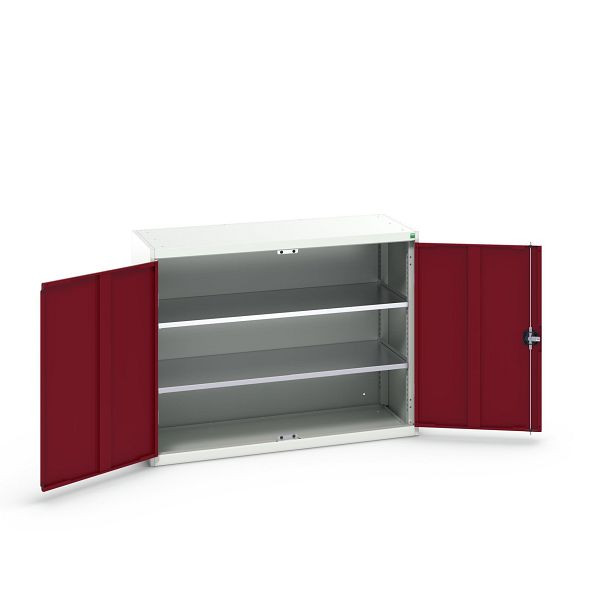 bott verso Flügeltürschrank, mit 2 Fachböden, BxTxH: 1300 x 550 x 1000 mm, Lichtgrau / Purpurrot, 16926601.24