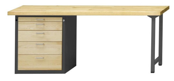 ANKE Werkbänke Kombiwerkbank; 2000x700x900mm; Buche-Massiv-Platte 50mm; Links Sockelschrank 660x615x850 mm, 5 Schubladen 60, 120, 150, 180, 210 mm, 420.135