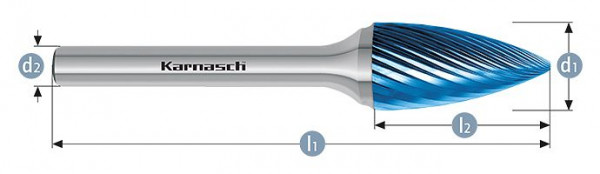 Karnasch Hartmetall-Frässtift Blue-Tec beschichtet SPG/ HP-2 d1=10 / l2=20 / d2=6/ l1=65mm, VE: 2 Stück, 115060045