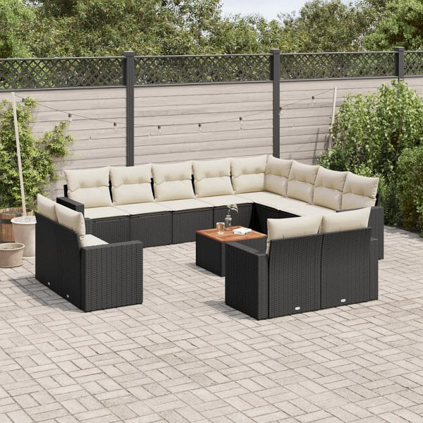 vidaXL 13-teilig Garten-Sofagarnitur mit Kissen Schwarz Poly Rattan, 3256721
