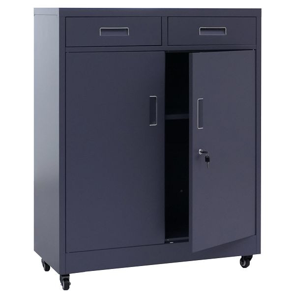 Mendler Aktenschrank HWC-O89, Stahlschrank Büroschrank, Rollen Türen Schubladen abschließbar Metall 116x90x40cm, dunkelgrau, 139453