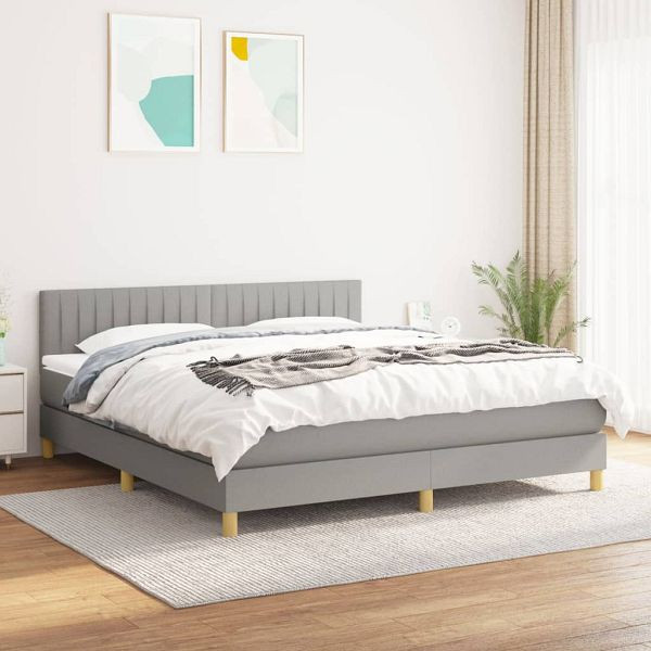 vidaXL Boxspringbett mit Matratze Hellgrau 180x200 cm Stoff, 3140793