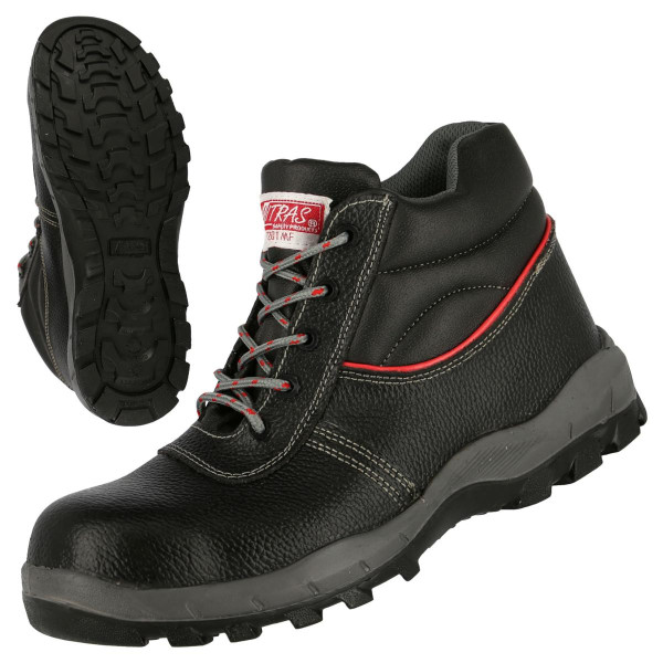 NITRAS STEP MID MF, S3 Sicherheitsstiefel, strapazierfähiges Vollleder, schwarz, widerstandsfähige PU / TPU-Laufsohle, Größe: 37, VE: 10 Paar, 7201MF-37