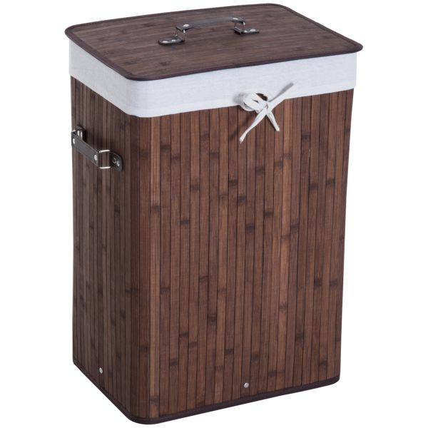 HOMCOM Wäschekorb, Wäschebox, Wäschesammler mit Deckel, Segeltuchsack, Bambus, faltbar, 72L, Dunkelbraun, 40 x 30 x 60 cm, 850-017BN